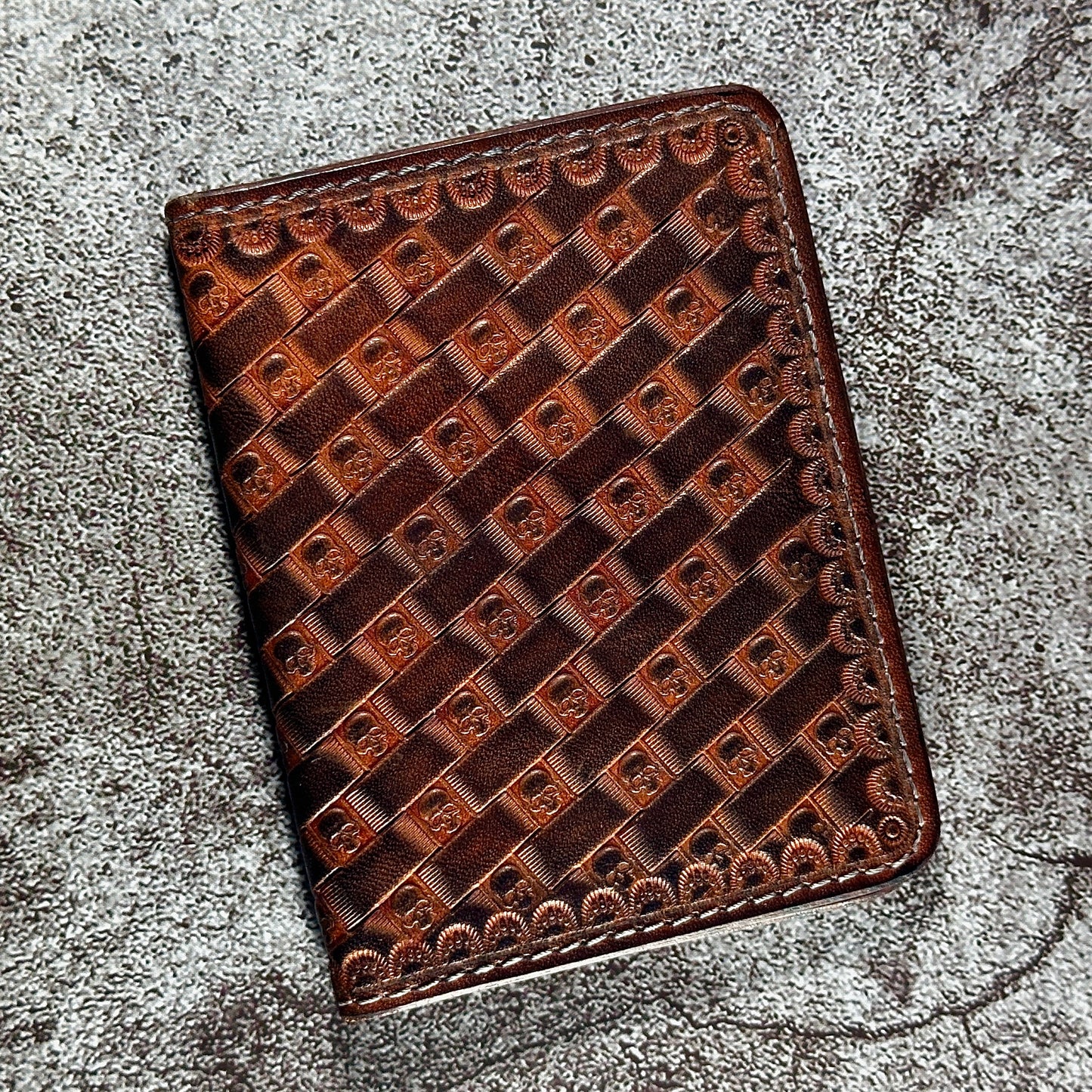 The "Classic" 5 Pocket ID Bifold | Antique Black | Skull Weave | Card & Cash Holder