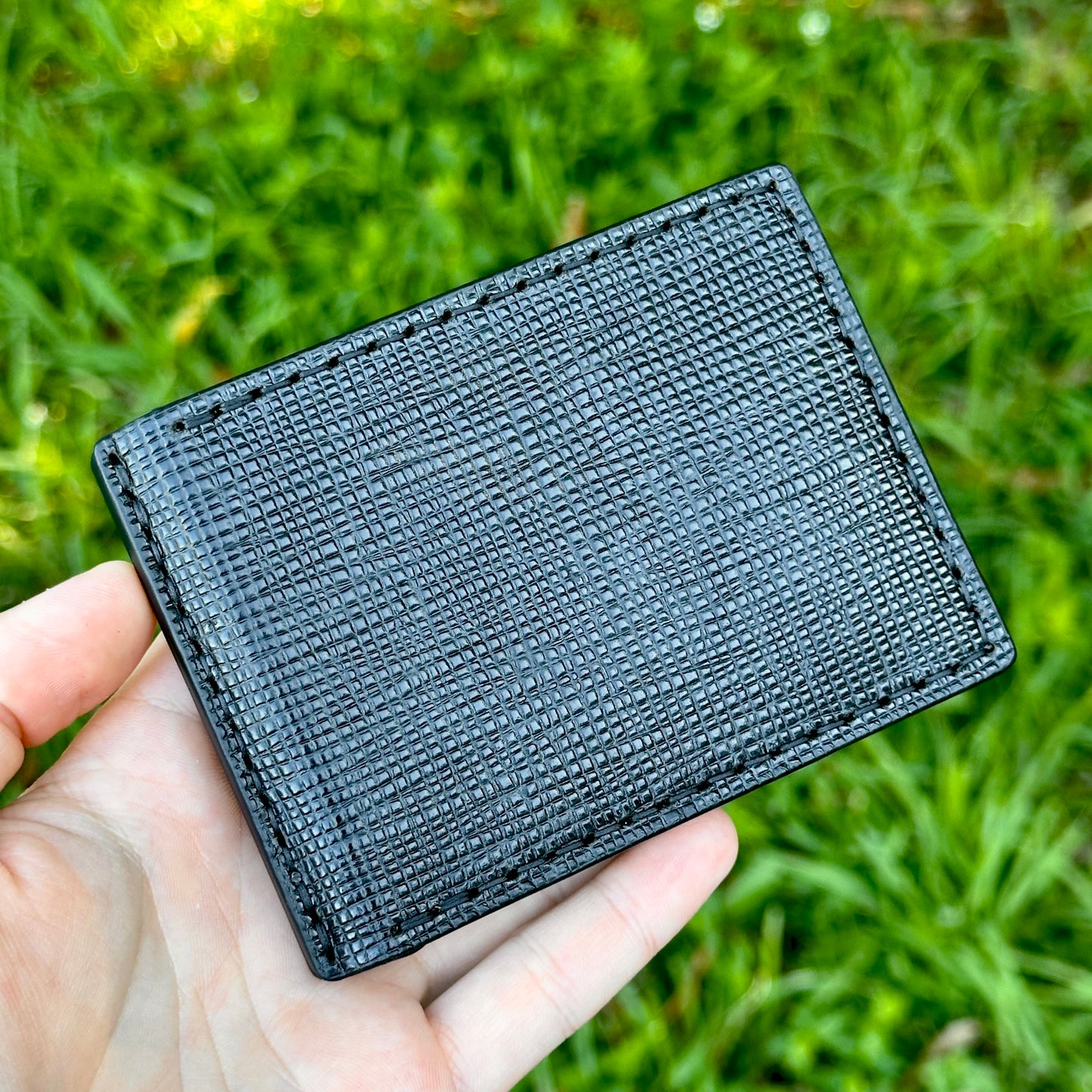 Money Clip Bifold Wallet | Black Deggermann Crosshatch | RFID Protected
