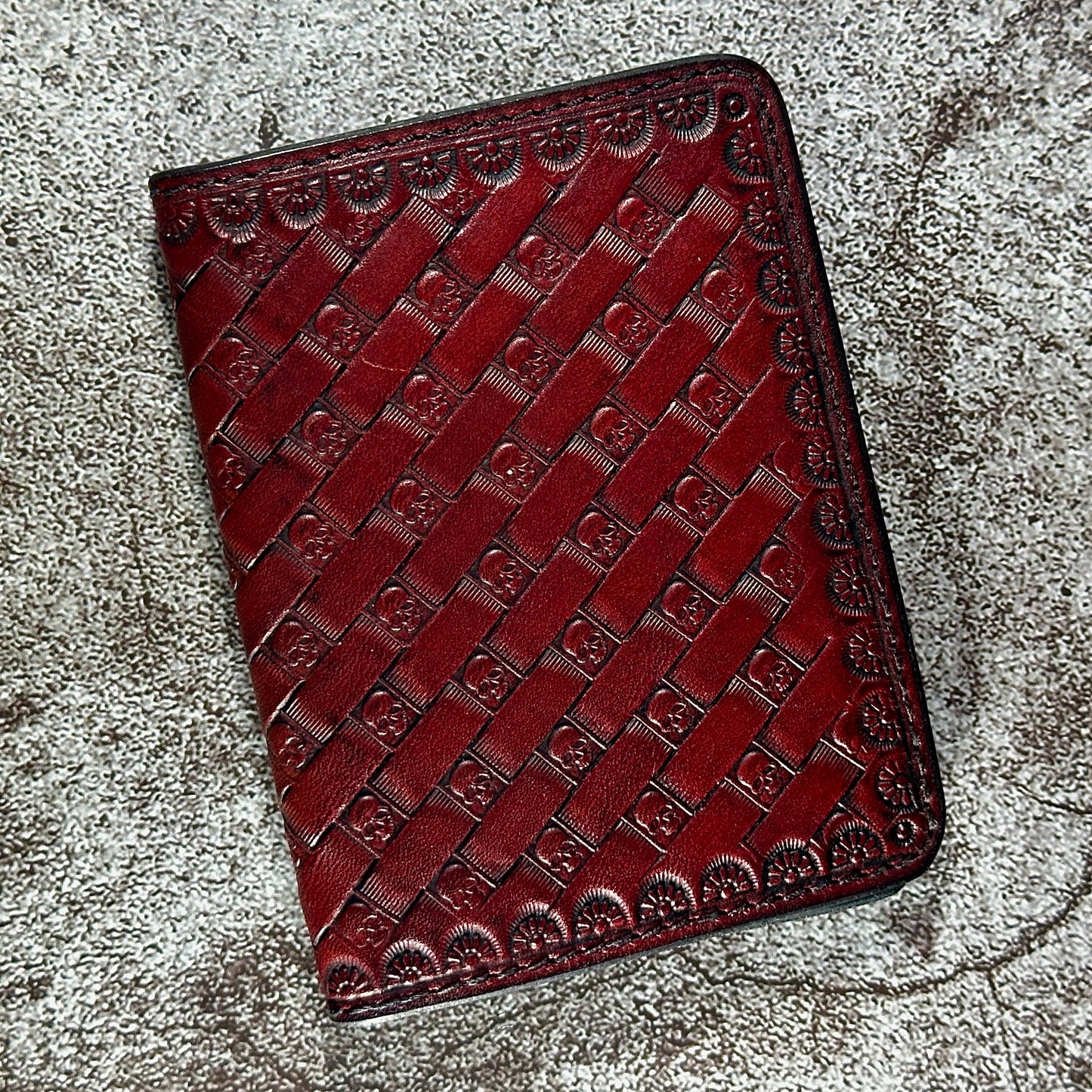 The "Classic" 5 Pocket ID Bifold | Cherry Red & Black | Skull Weave | Card & Cash Holder
