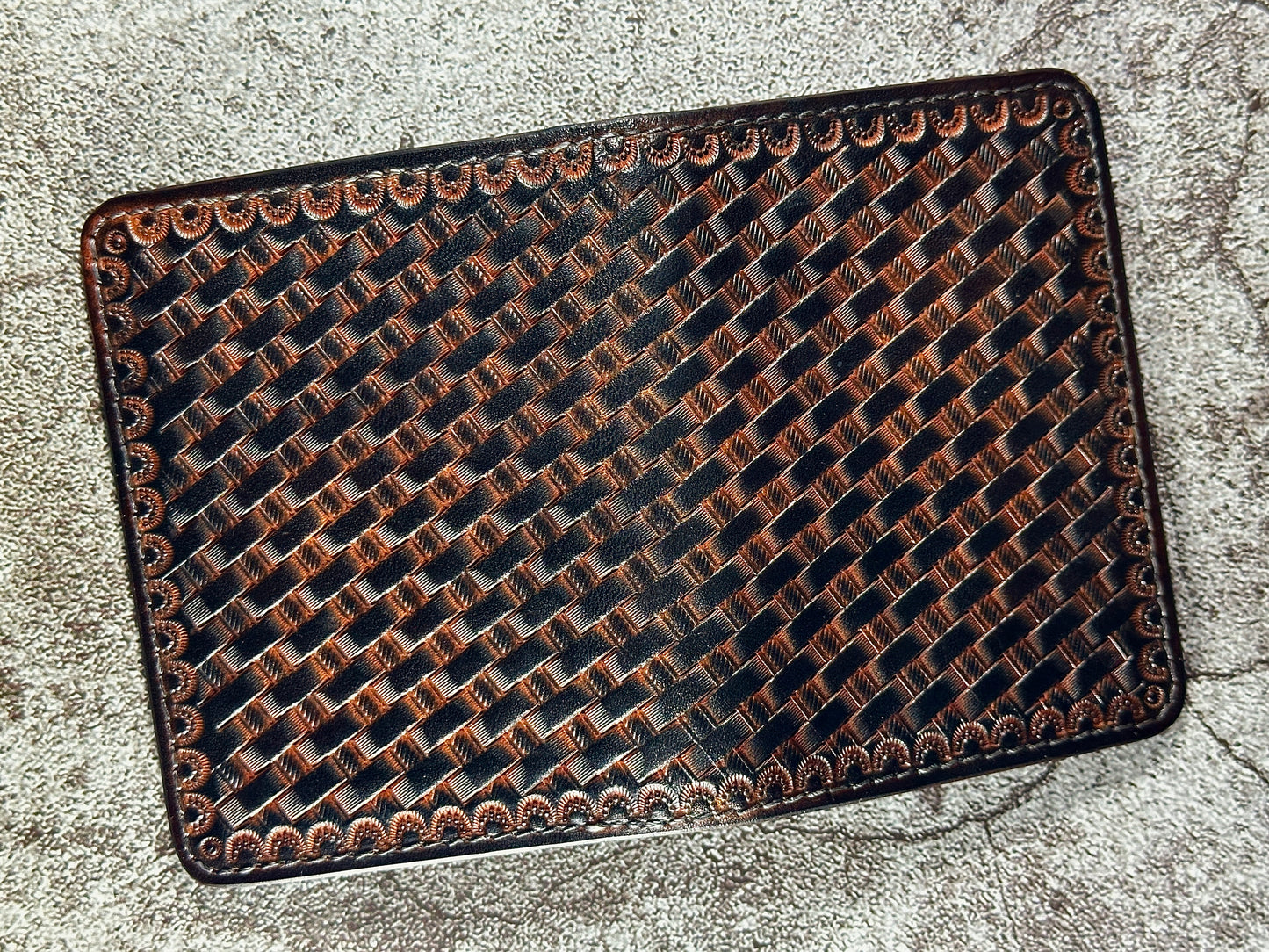 The "Classic" 5 Pocket ID Bifold | Antique Black | Basket Weave | Card & Cash Holder