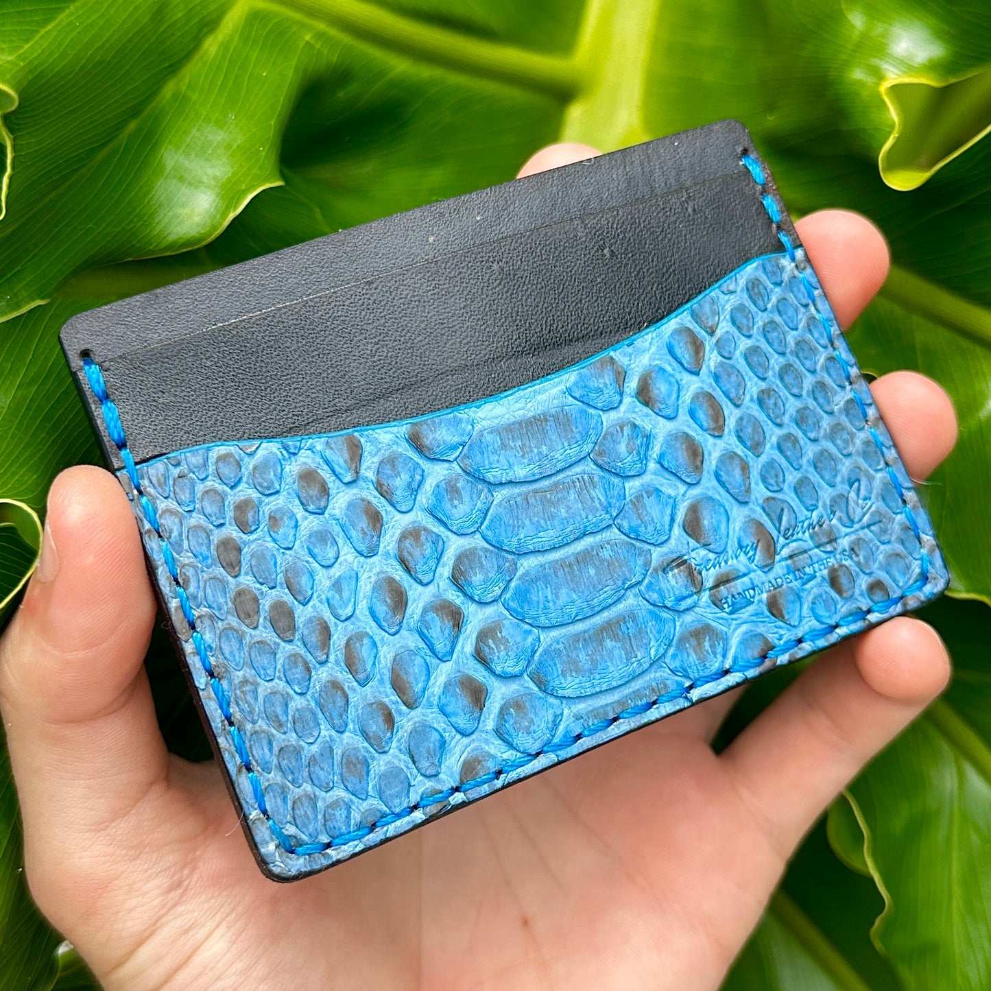 5 Pocket Wallet Python Snake Skin Wallet | RFID |Card & Cash Holder | Sky Blue