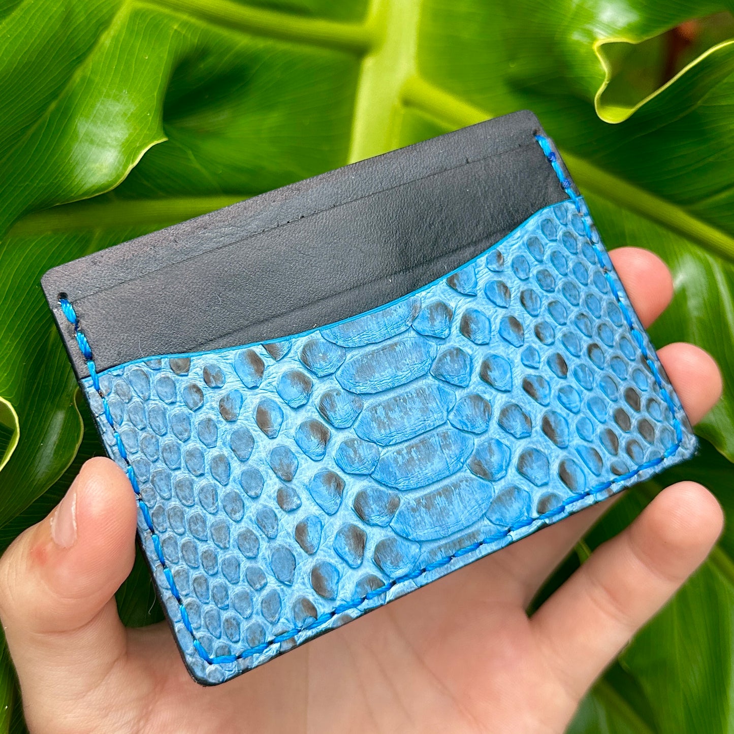 5 Pocket Wallet Python Snake Skin Wallet | RFID |Card & Cash Holder | Sky Blue