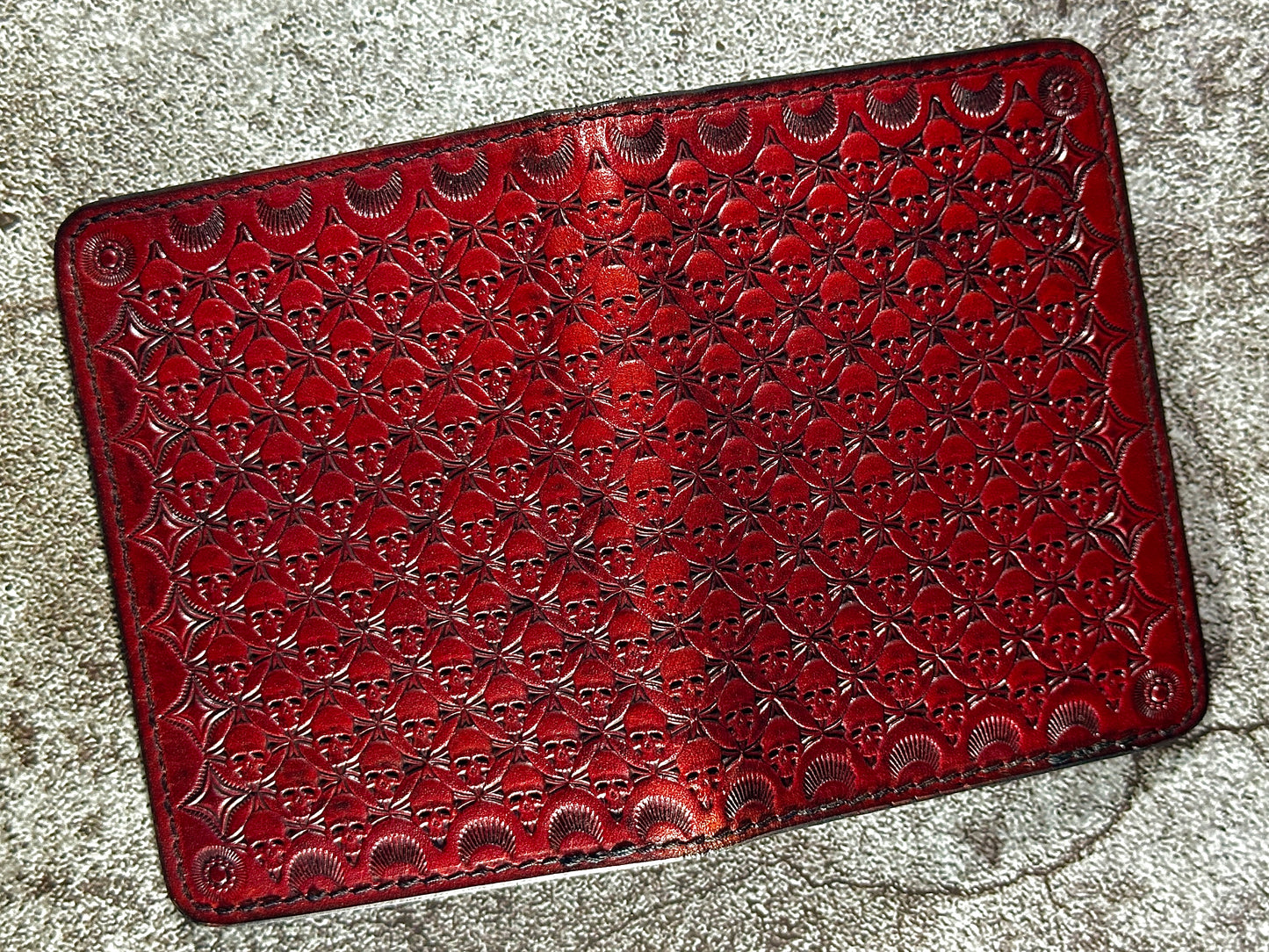 The "Classic" 5 Pocket ID Bifold | Cherry Red | Skull Pattern | Card & Cash Holder