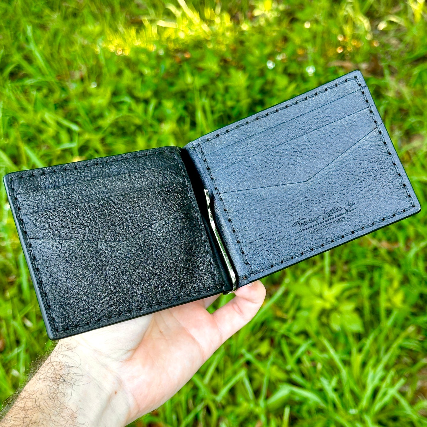 Money Clip Bifold Wallet | Black Horween Pebble | RFID Protected