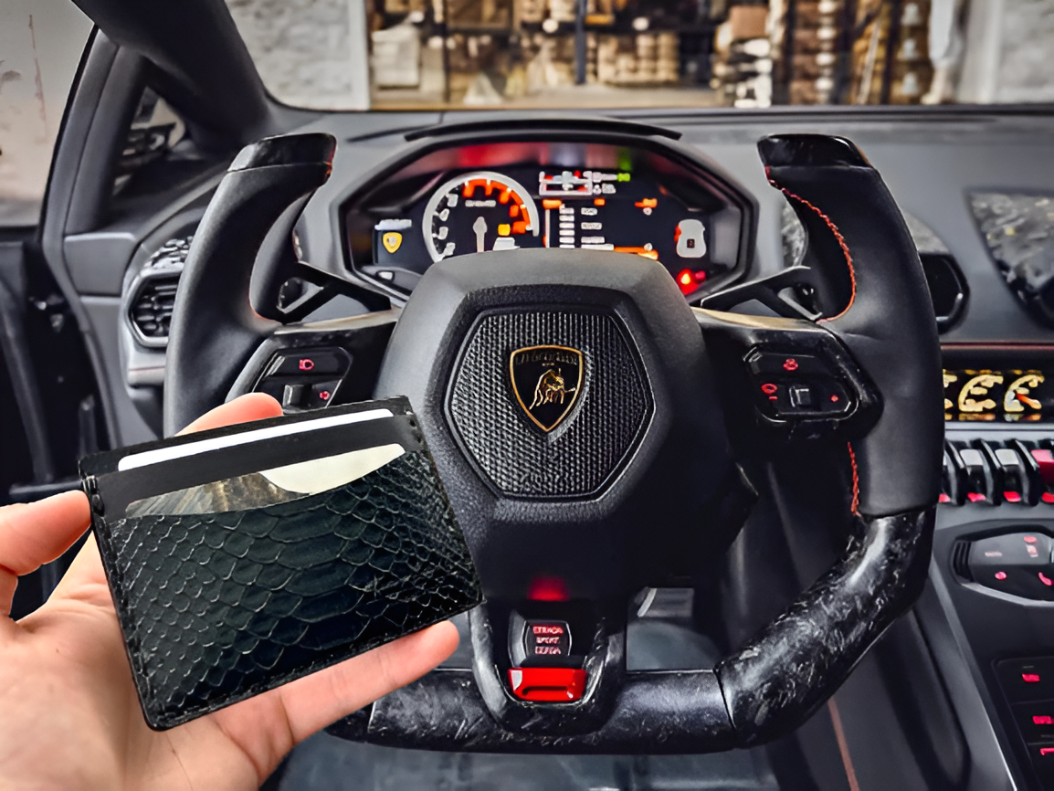 5 Pocket Wallet Python Snake Skin Wallet | RFID |Card & Cash Holder | Black