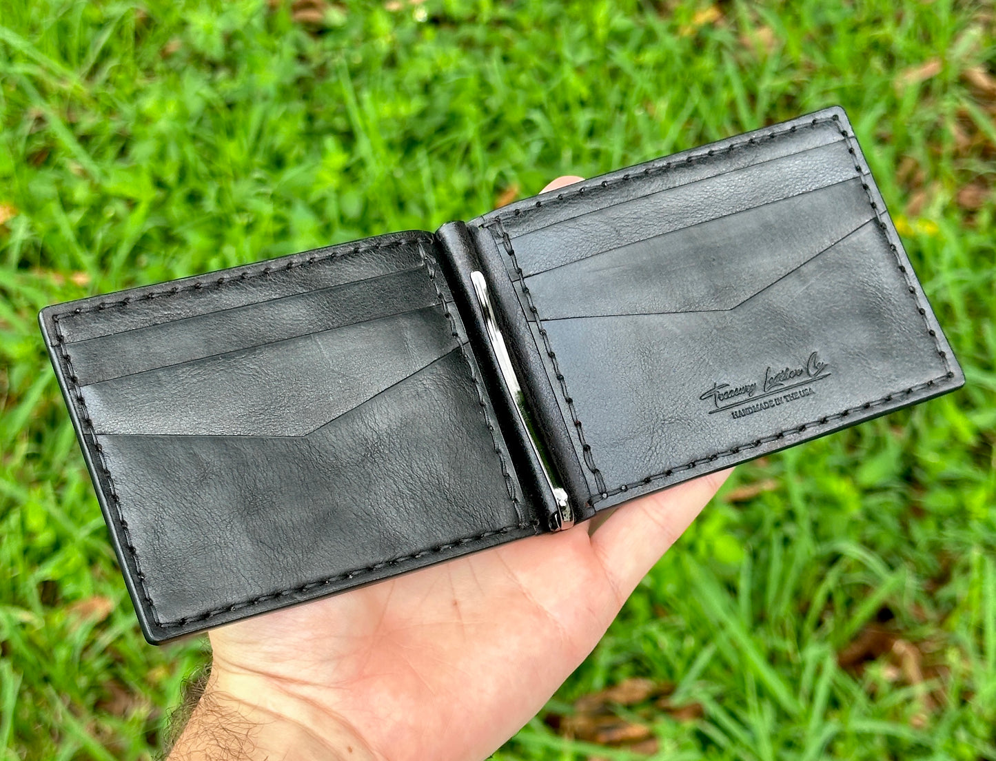 Money Clip Bifold Wallet | Black Horween CXL | RFID Protected
