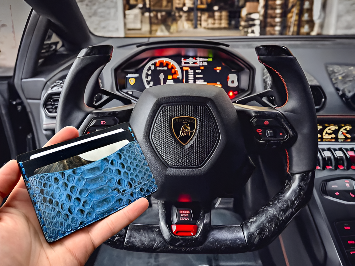 5 Pocket Wallet Python Snake Skin Wallet | RFID |Card & Cash Holder | Sky Blue