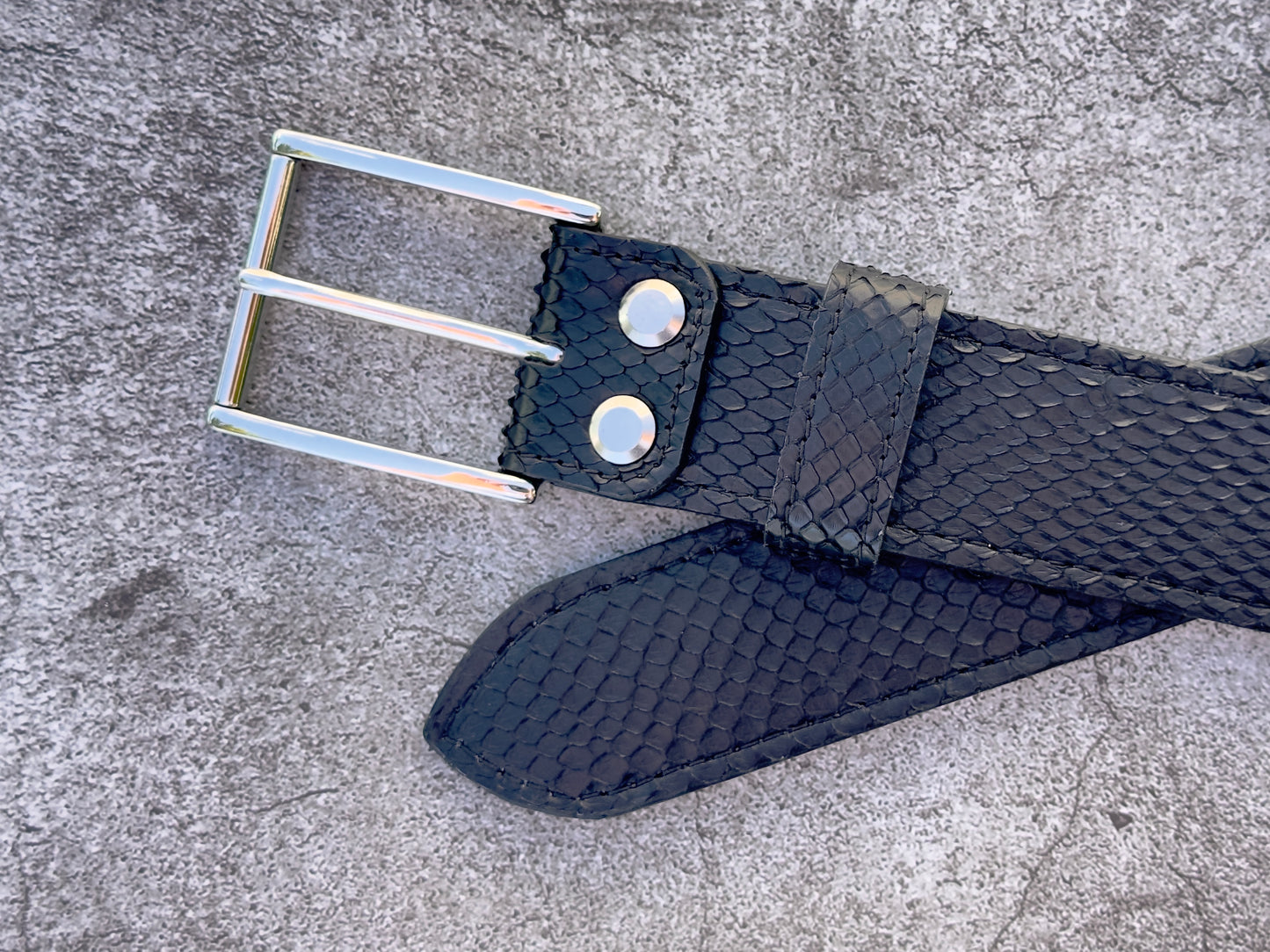 Black Python Leather Belt 1.5" (Polished Nickel)