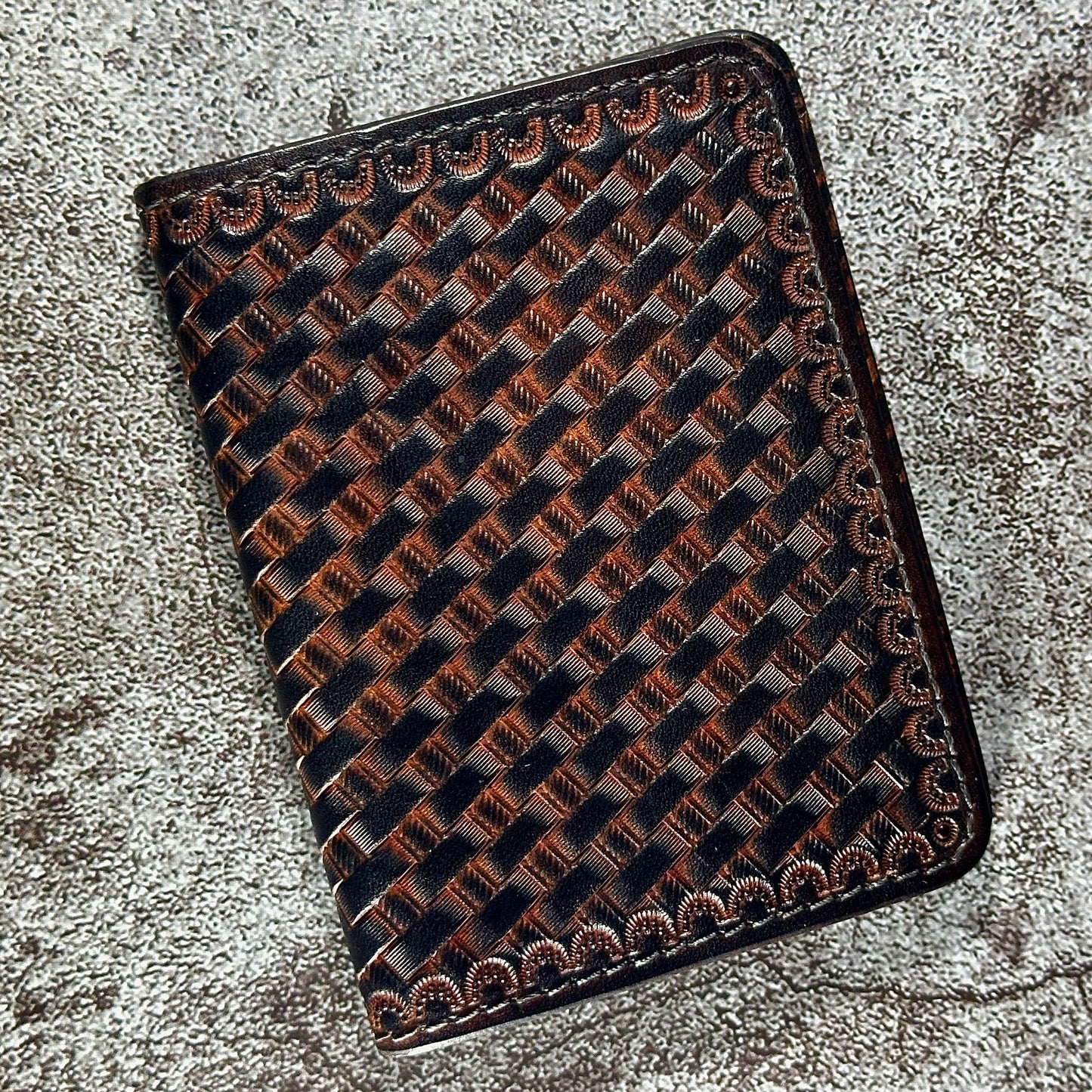 The "Classic" 5 Pocket ID Bifold | Antique Black | Basket Weave | Card & Cash Holder