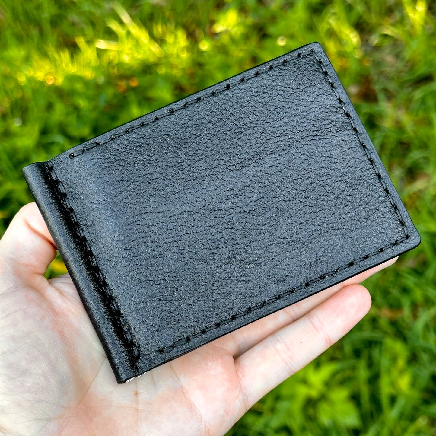 Money Clip Bifold Wallet | Black Horween Pebble | RFID Protected