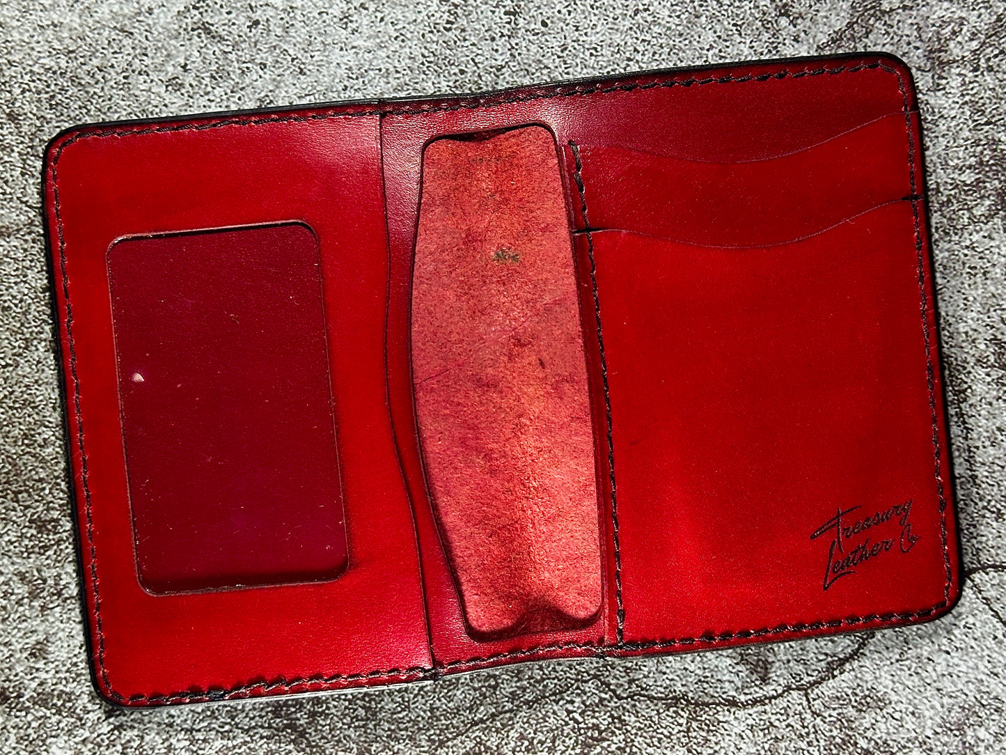 The "Classic" 5 Pocket ID Bifold | Cherry Red | Skull Pattern | Card & Cash Holder