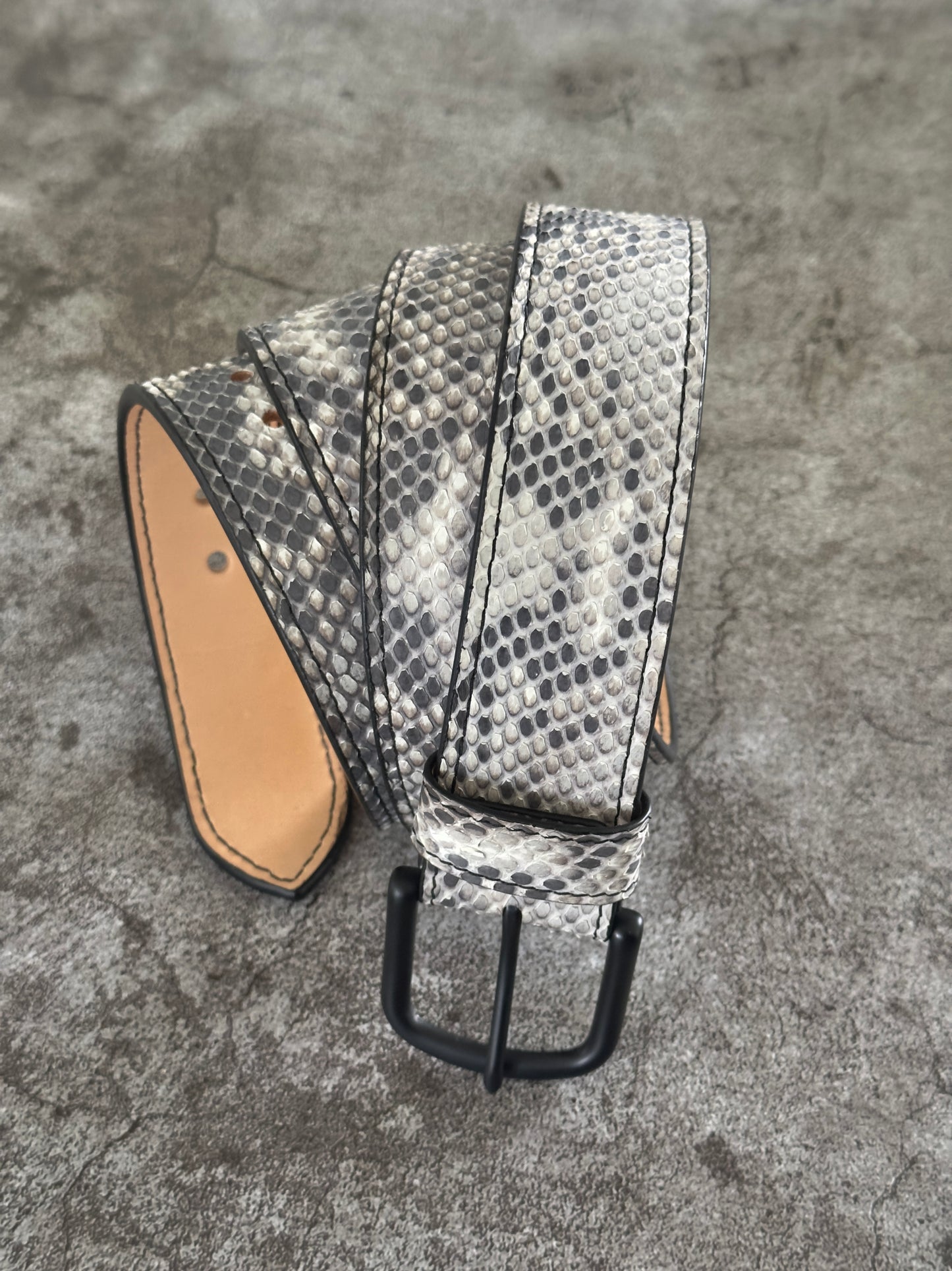 Natural Python Leather Belt 1.5" (Black)