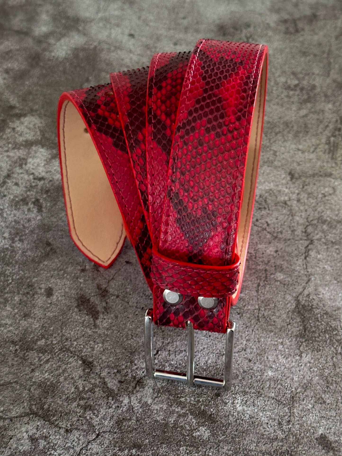 Red Python Leather Belt 1.5" (Polished Nickel)