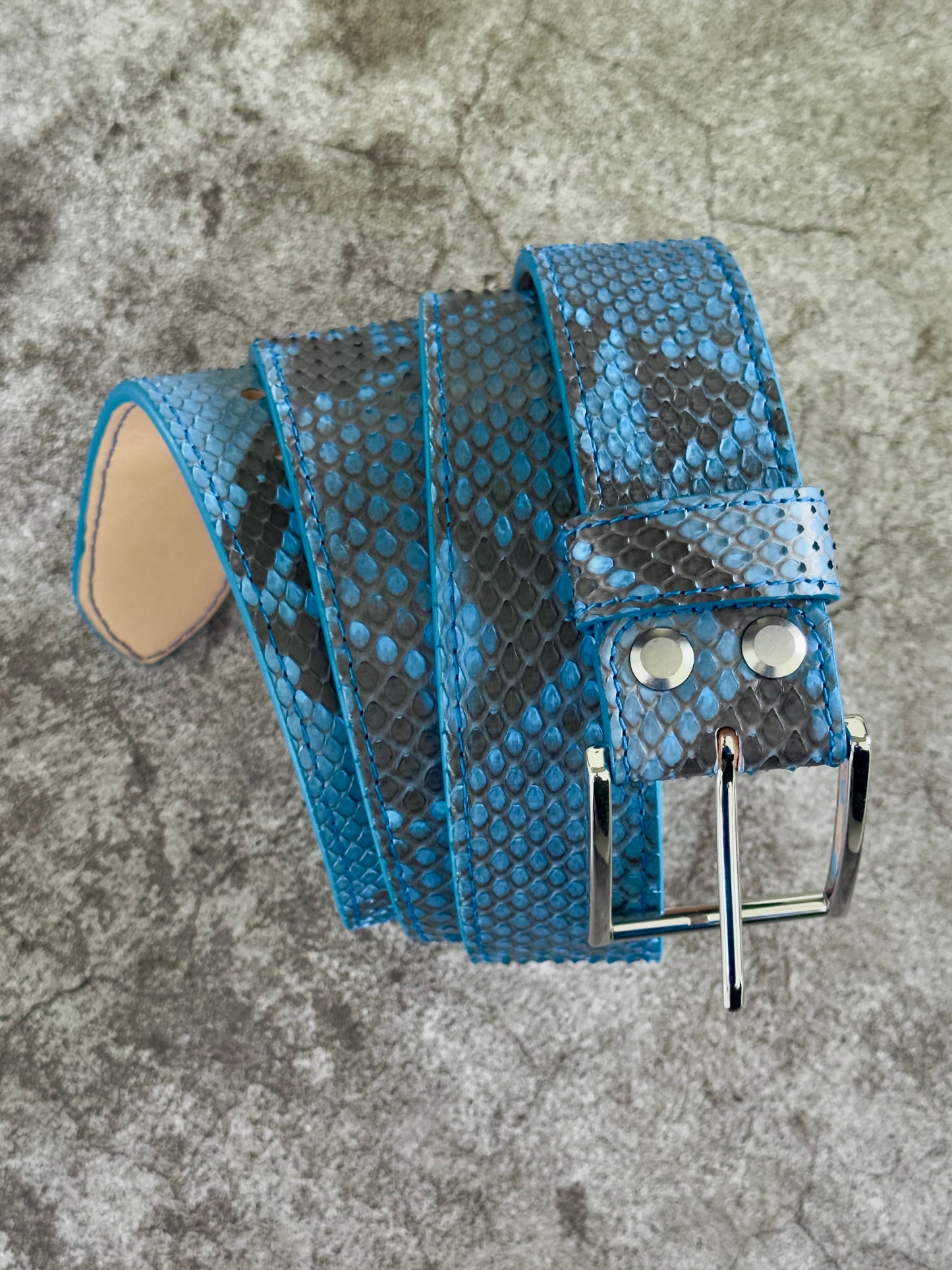 Sky Blue Python Leather Belt 1.5" (Polished Nickel)