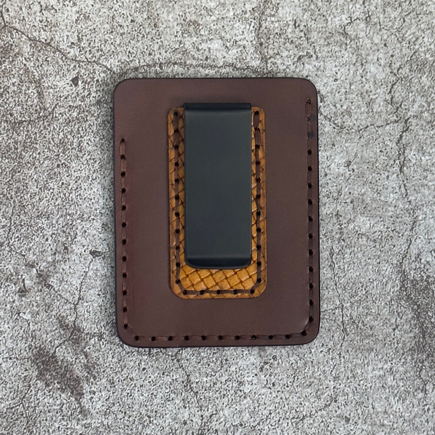 The "Clip" Card Holder & Money Clip Weave Pattern | Tan Brown |