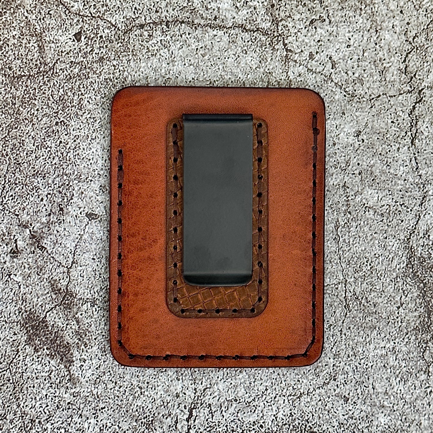 The "Clip" Card Holder & Money Clip Weave Pattern | Rust Brown |