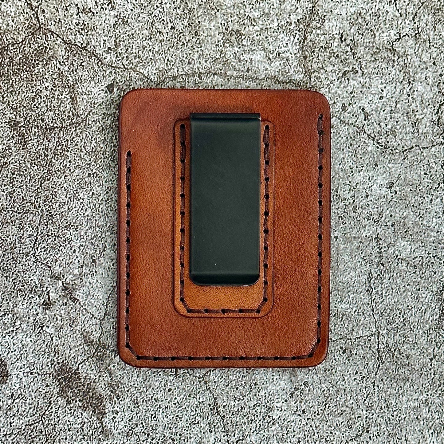 The "Clip" Card Holder & Money Clip Hand Tooled Geo Skull | Light Brown Antique |
