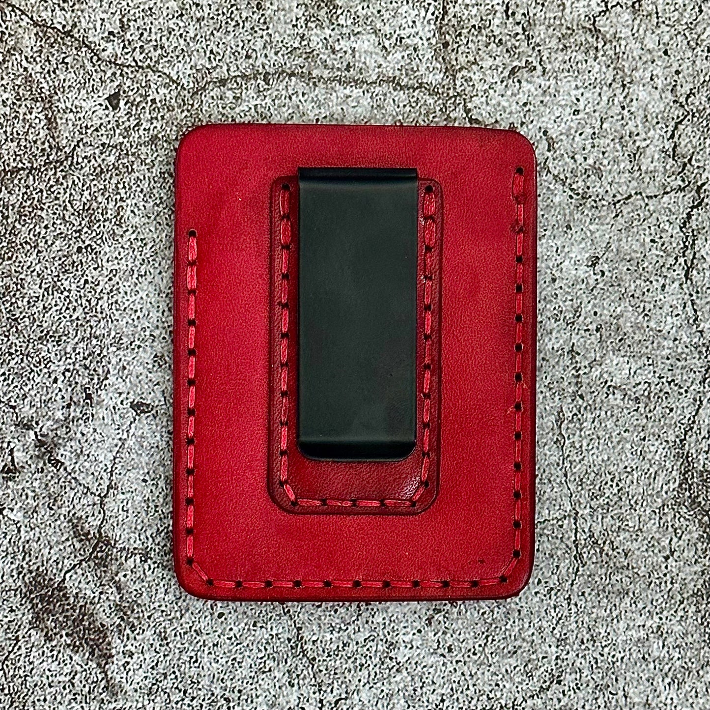 The "Clip" Card Holder & Money Clip Hand Tooled Geo Skull | Red |