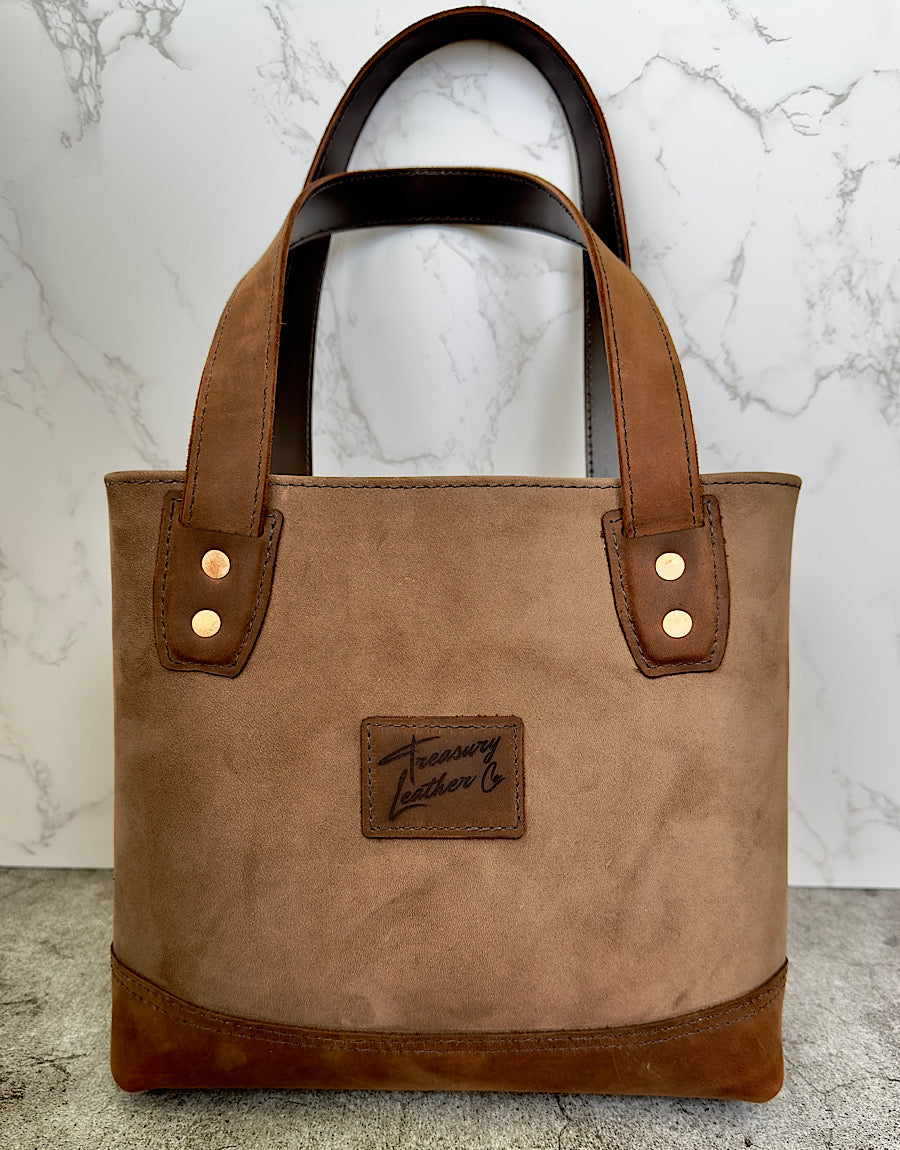 The Midday Mini Tote Bag | Taupe & Brown Suede | (Ready to Ship)