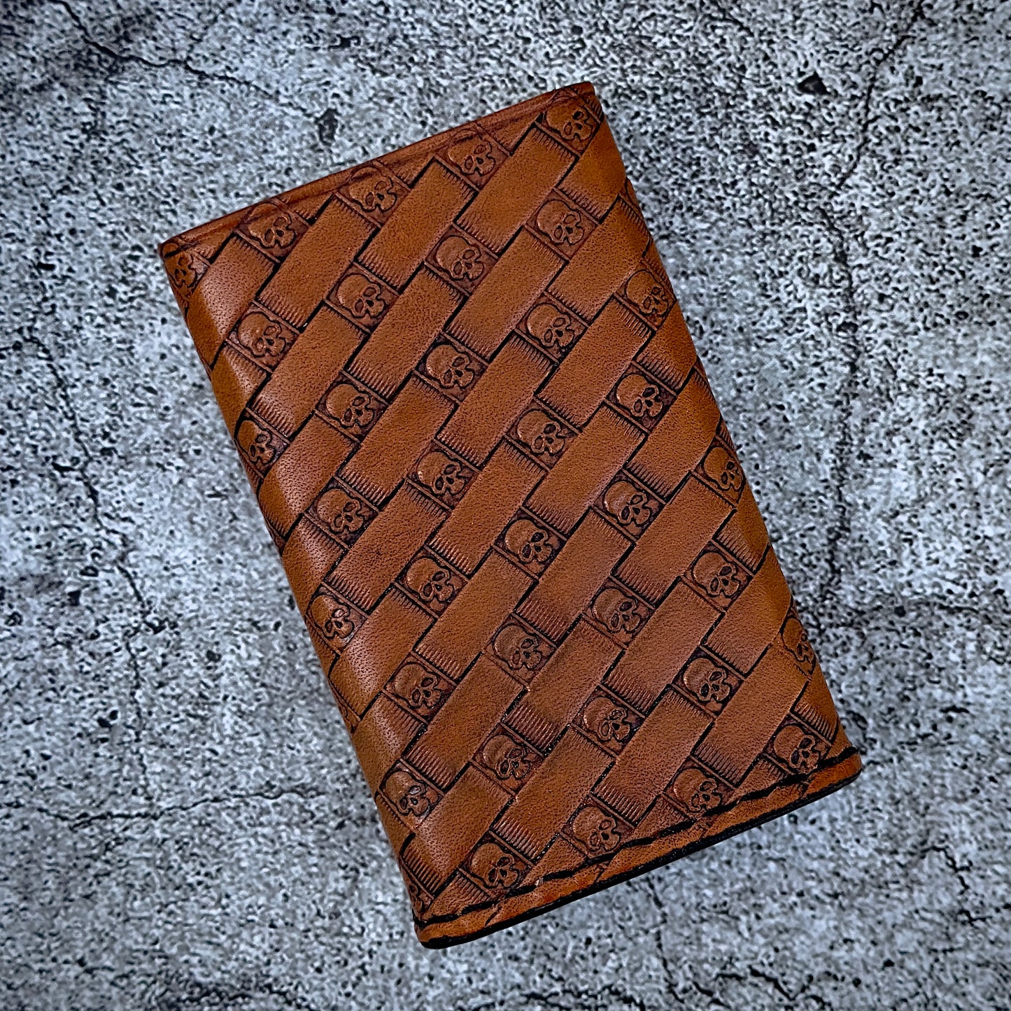 | Ready to Ship | Billet Box Rev 4 Hand Tooled Skull Weave | Natural Antique Brown |