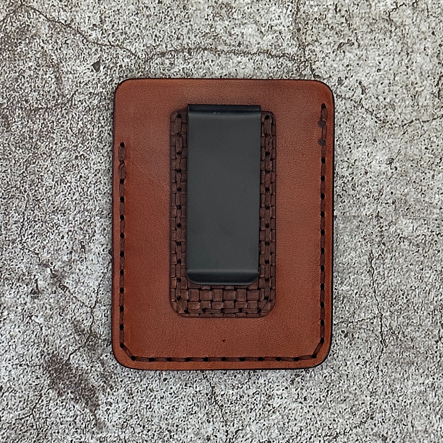 The "Clip" Card Holder & Money Clip Weave Pattern | Dark Antique Brown |