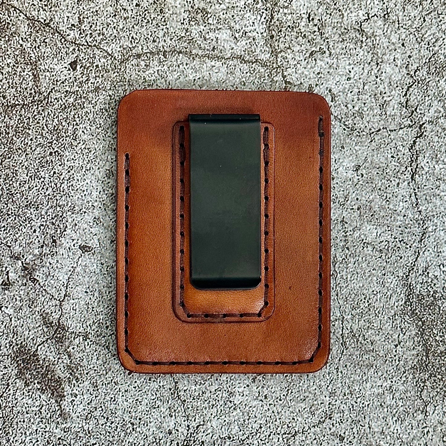 The "Clip" Card Holder & Money Clip Hand Tooled Diamond Weave | Light Brown Antique |