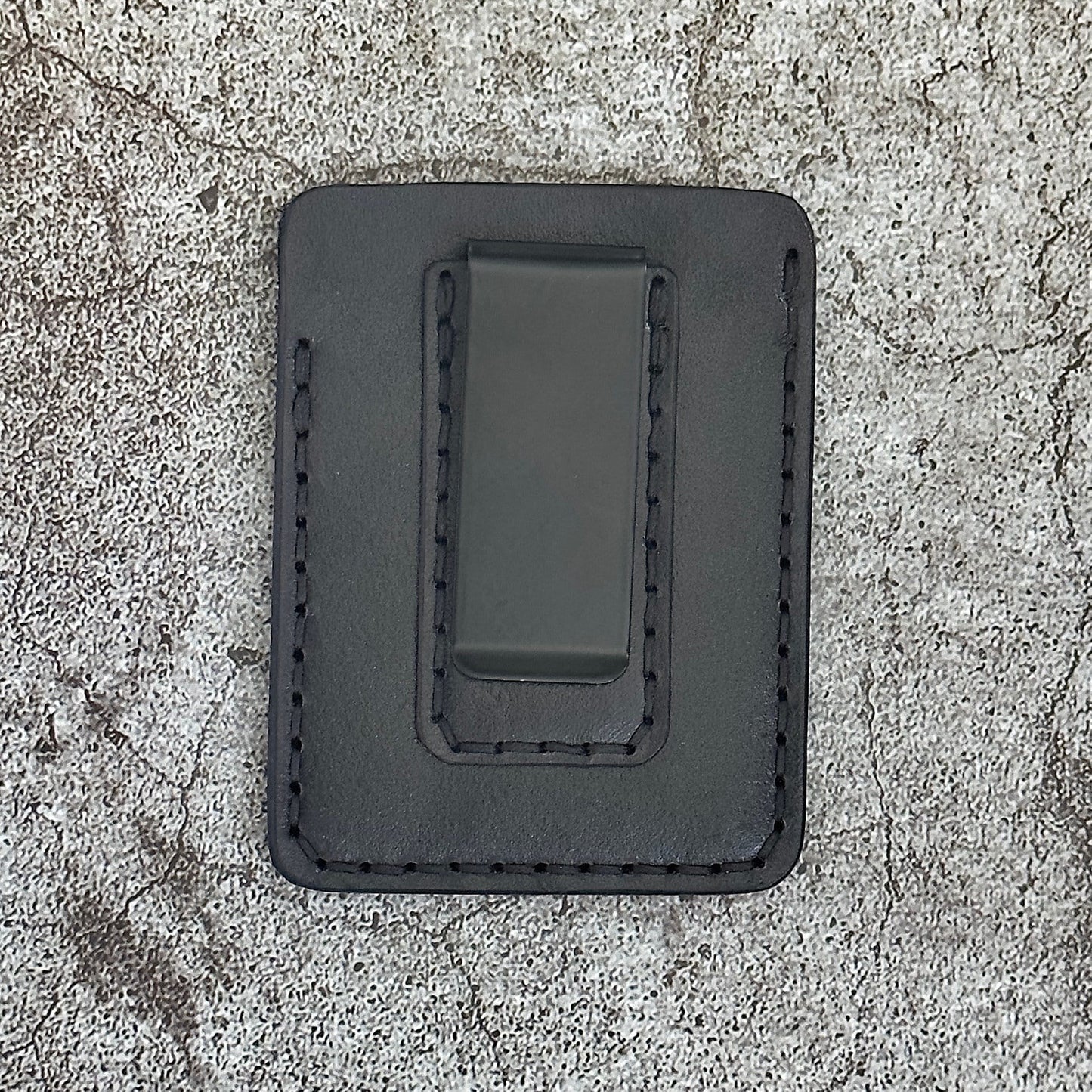 Handmade Card Holder & Money Clip in Hand Tooled Dragon Scales Leather | Black | Handmade Wallet Minimalist