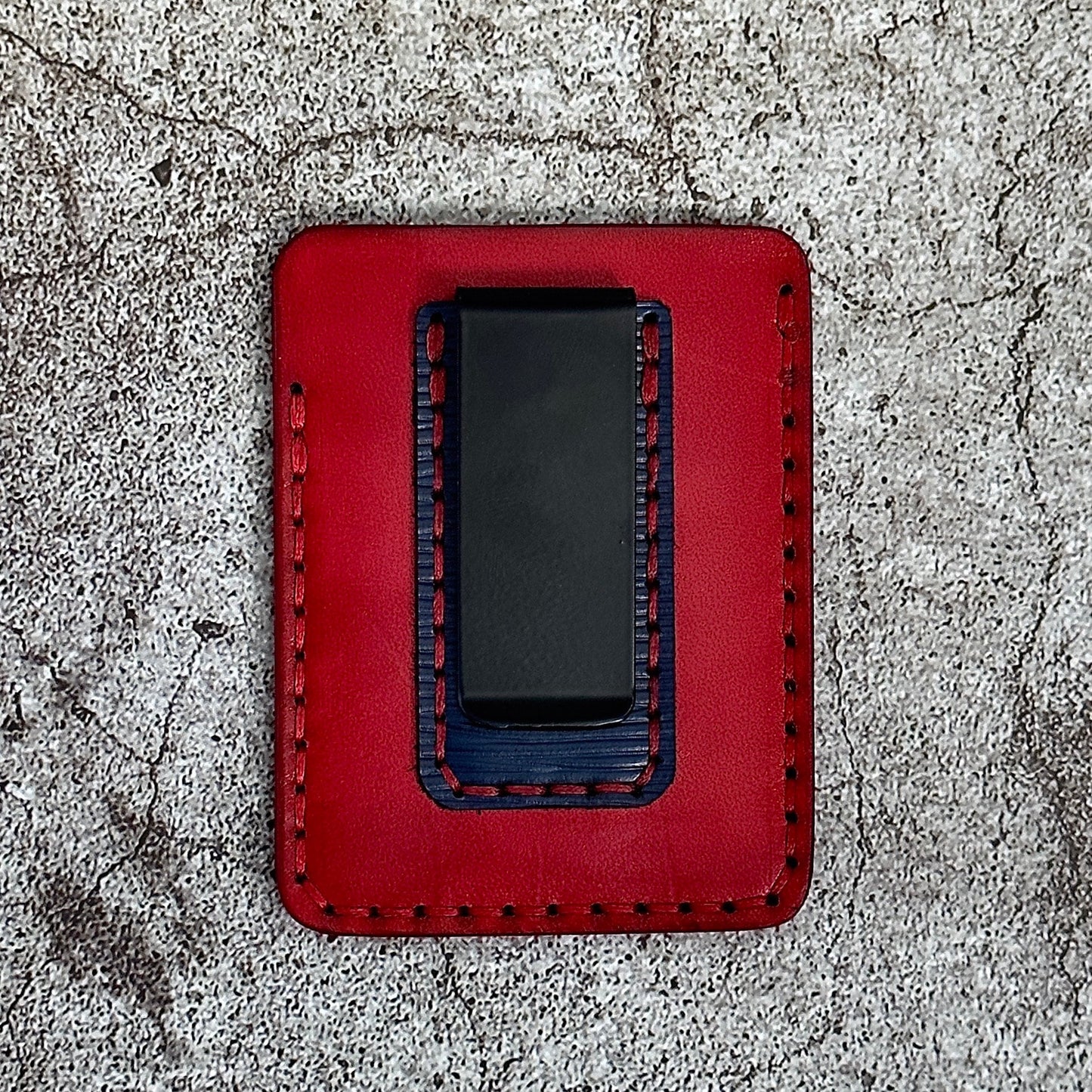 Handmade Card Holder & Money Clip in Epi Pattern Veg Tan leather | Red Navy Blue | Handmade Wallet Minimalist
