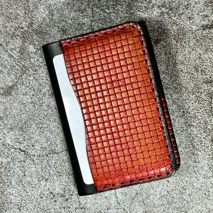 Minimalist Bifold Card Wallet | 4 Pocket | Italian Weave | Fire Orange Black