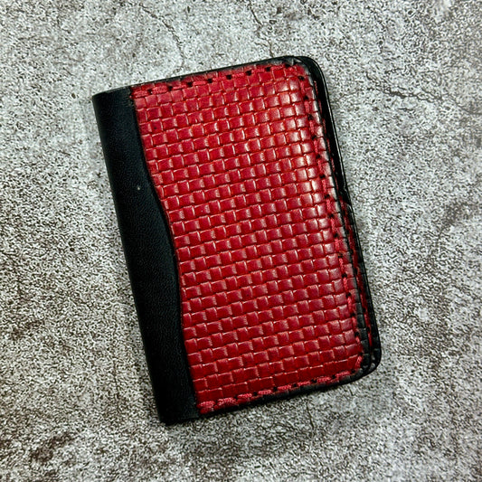 Minimalist Bifold Card Wallet | 4 Pocket | Italian Weave | Red Black
