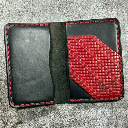 Minimalist Bifold Card Wallet | 4 Pocket | Italian Weave | Red Black