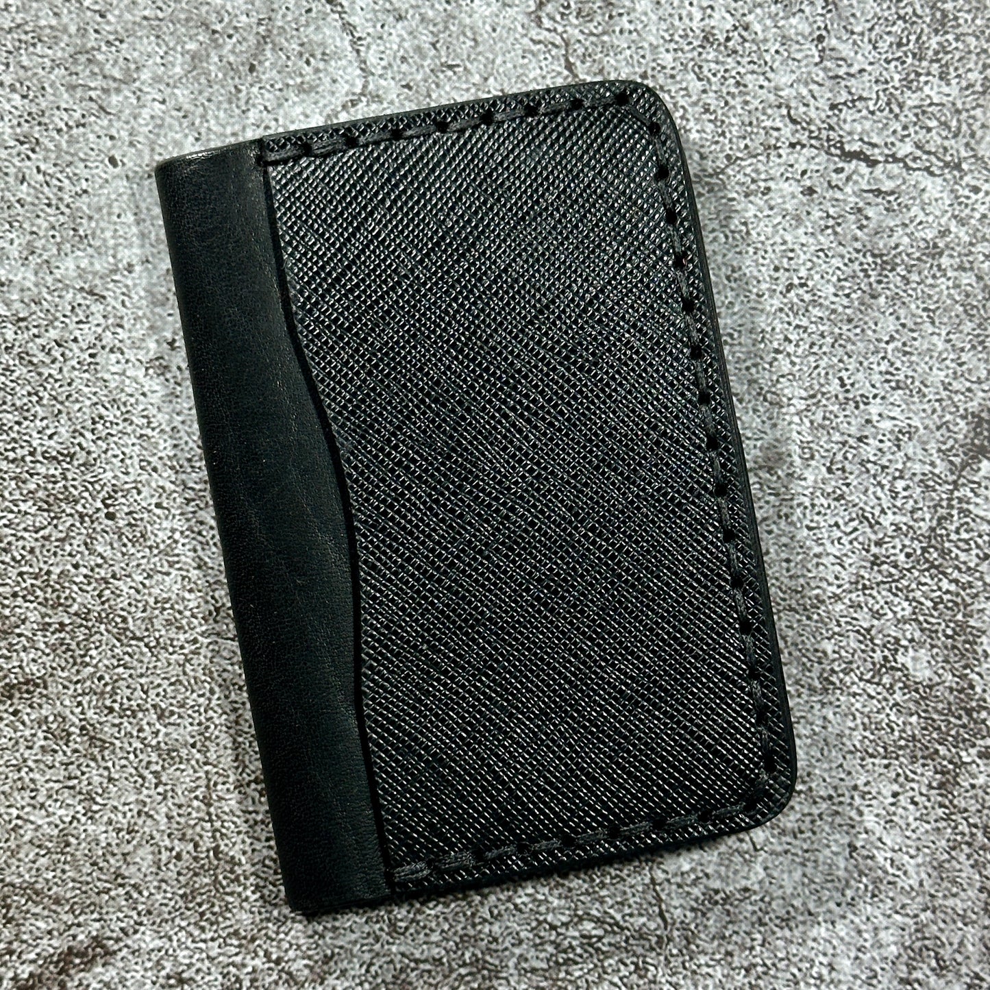 Minimalist Bifold Card Wallet | 4 Pocket | Italian Saffiano | Black