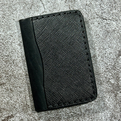 Minimalist Bifold Card Wallet | 4 Pocket | Italian Saffiano | Black