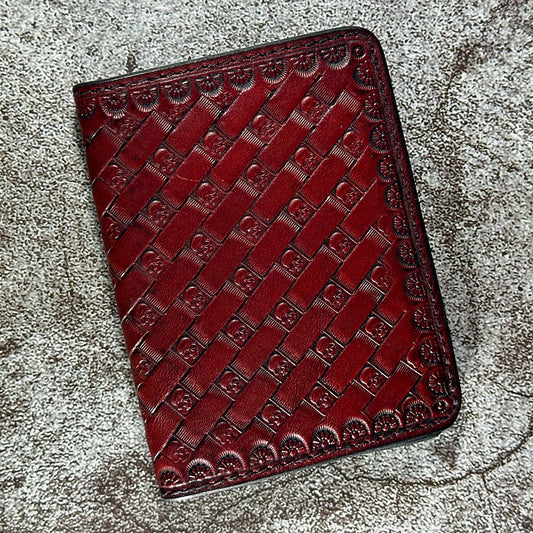 The "Classic" 5 Pocket ID Bifold  | Cherry Red & Black | Skull Weave | Card & Cash Holder