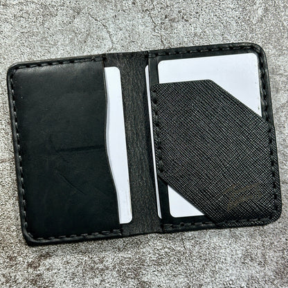 Minimalist Bifold Card Wallet | 4 Pocket | Italian Saffiano | Black