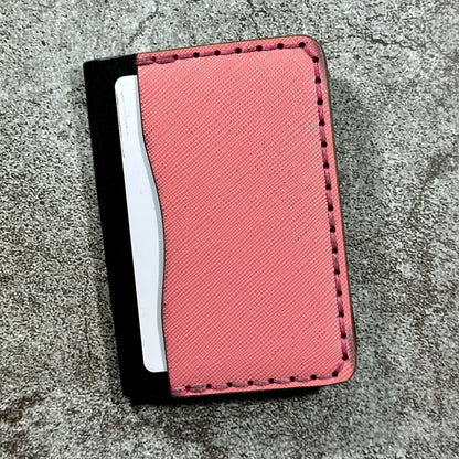 Minimalist Bifold Card Wallet | 4 Pocket | Italian Saffiano | Pink Black