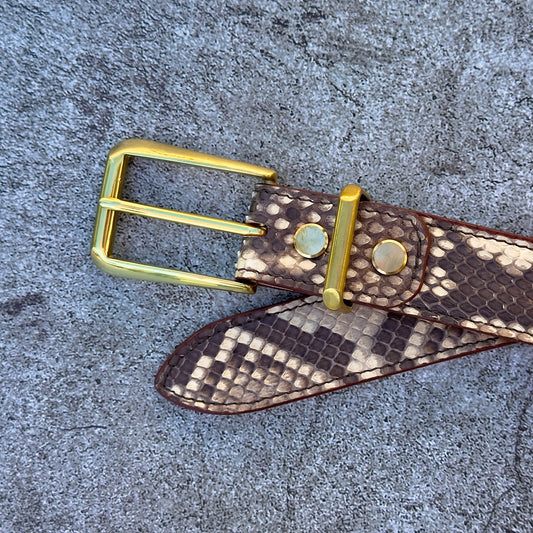 Desert Sand Python Leather Belt 1.25" (Polished Brass)