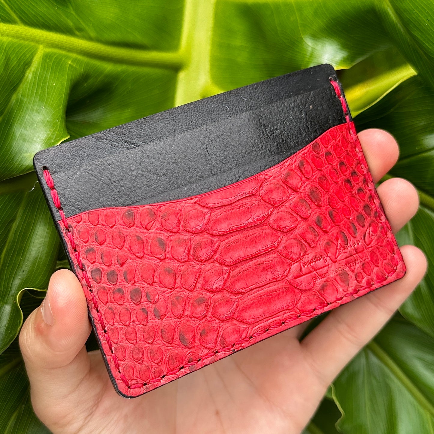 5 Pocket Wallet Python Snake Skin Wallet | RFID |Card & Cash Holder | Red