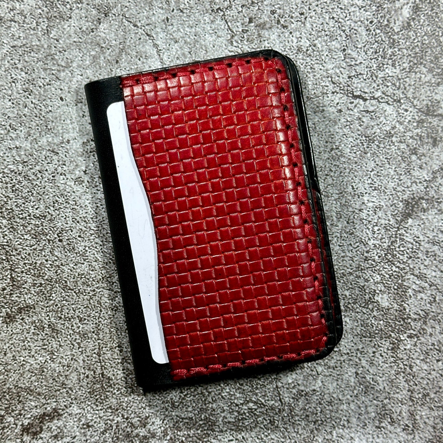 Minimalist Bifold Card Wallet | 4 Pocket | Italian Weave | Red Black