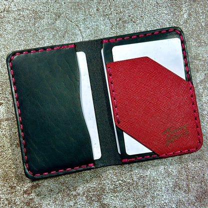 Minimalist Bifold Card Wallet | 4 Pocket | Saffiano | Red Black