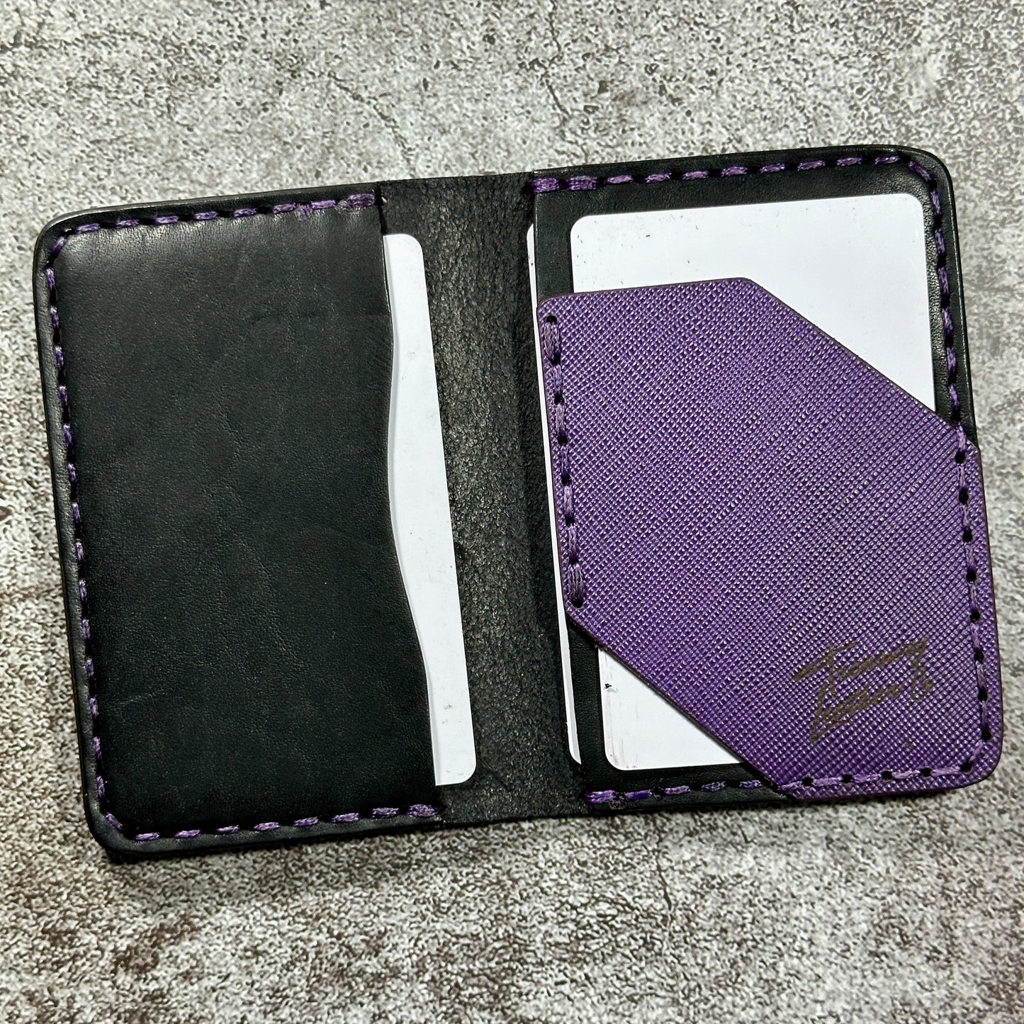 Minimalist Bifold Card Wallet | 4 Pocket | Italian Saffiano | Purple