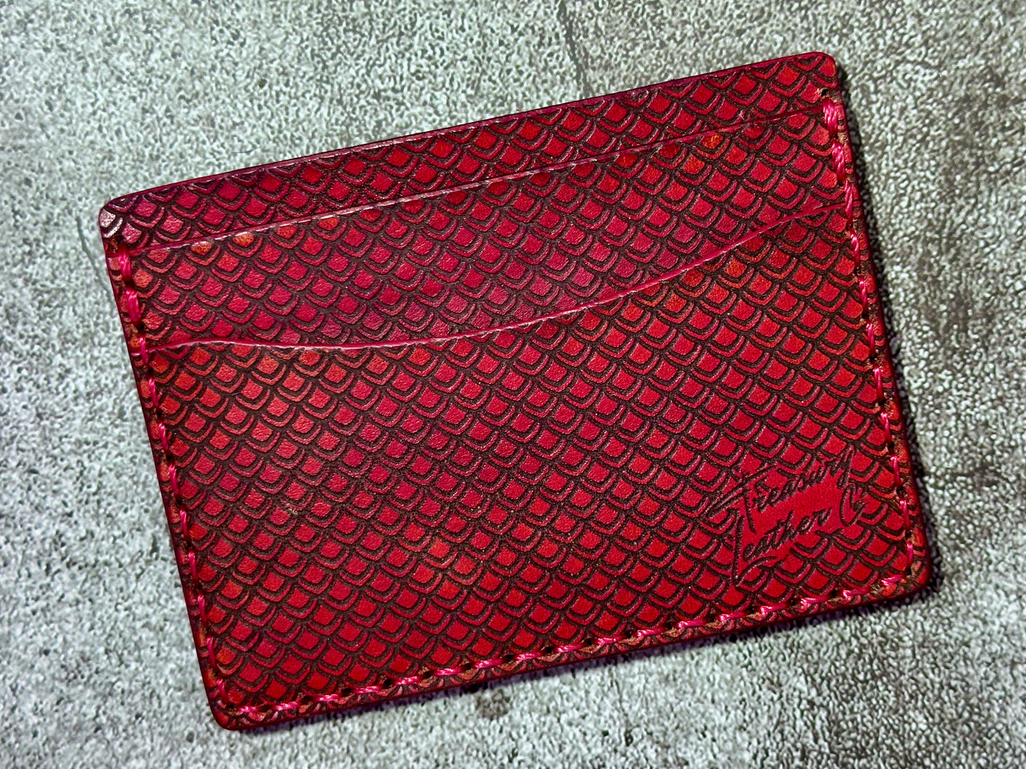 5 Pocket Wallet | RFID Protected | Card & Cash Holder | Dragon Scales | Red