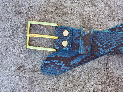 Sky Blue Python Leather Belt 1.5" (Polished Brass)