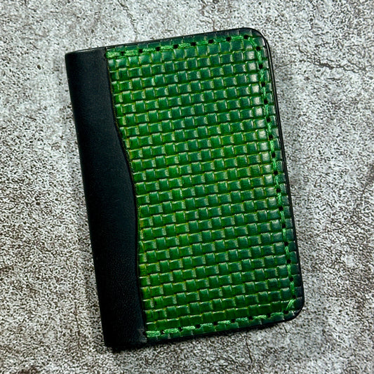 Minimalist Bifold Card Wallet | 4 Pocket | Italian Weave | Green Black