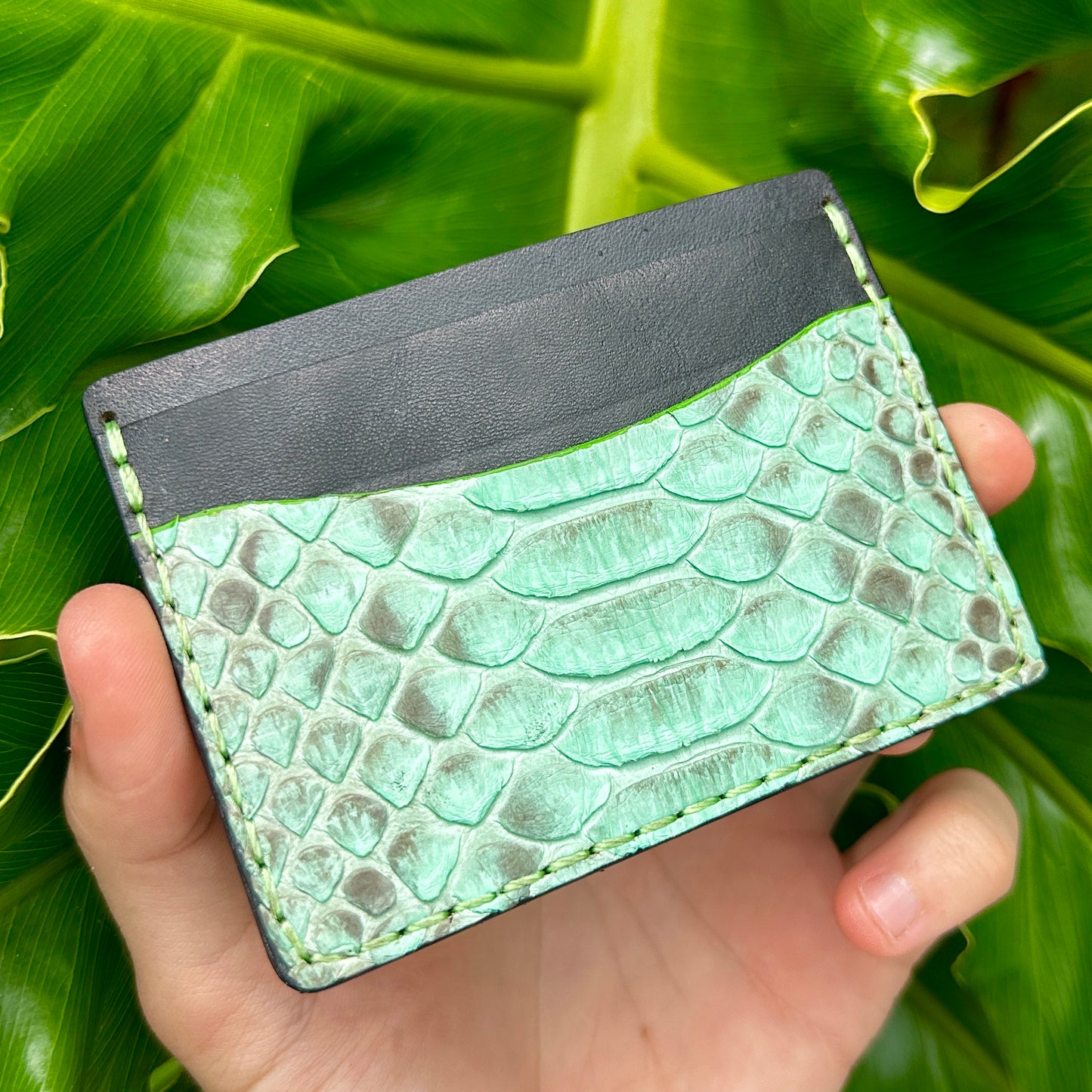 5 Pocket Wallet Python Snake Skin Wallet | RFID |Card & Cash Holder | Mint Green