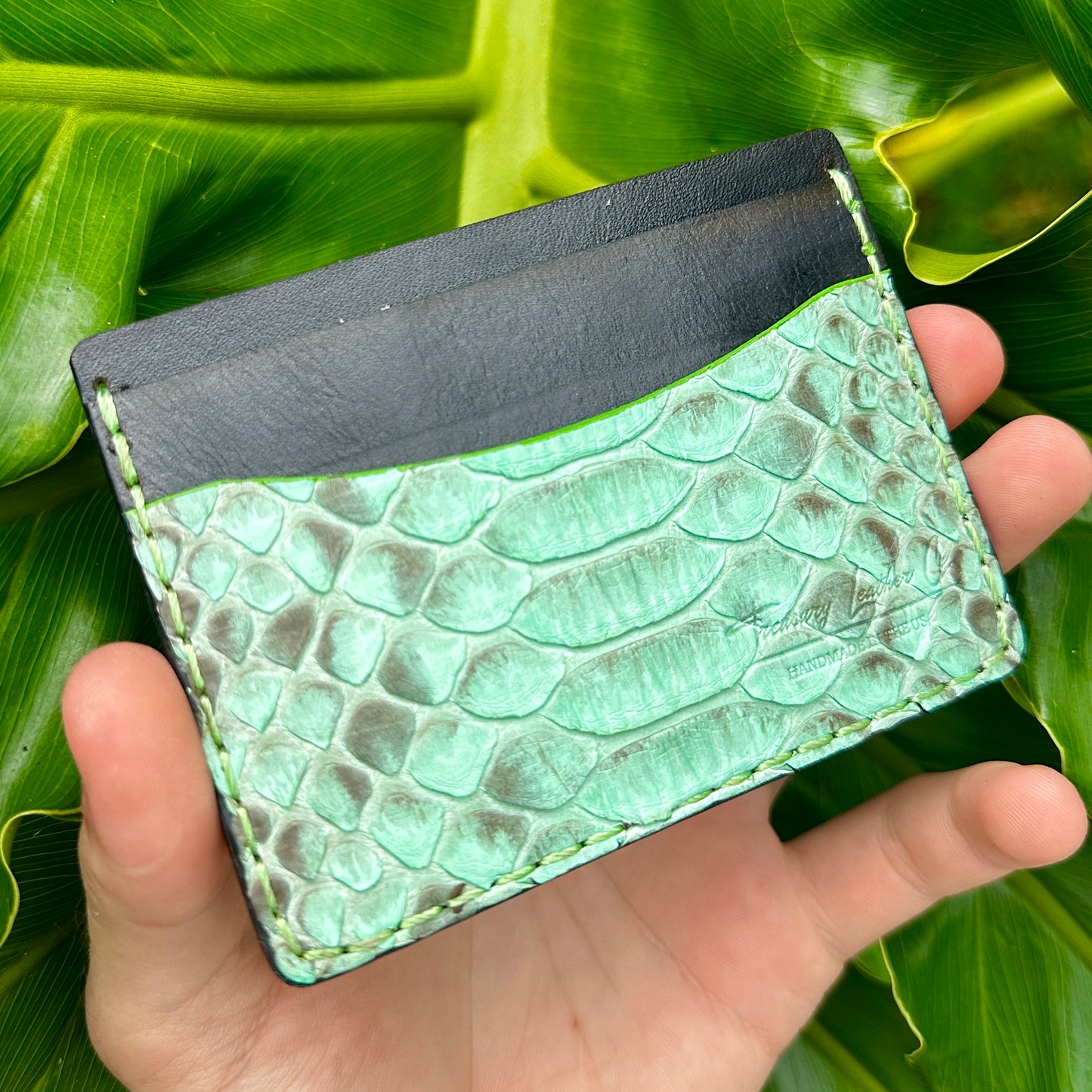 5 Pocket Wallet Python Snake Skin Wallet | RFID |Card & Cash Holder | Mint Green