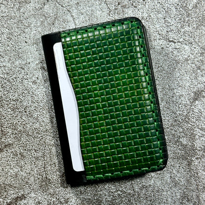 Minimalist Bifold Card Wallet | 4 Pocket | Italian Weave | Green Black