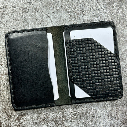 Minimalist Bifold Card Wallet | 4 Pocket | Italian Weave | Black