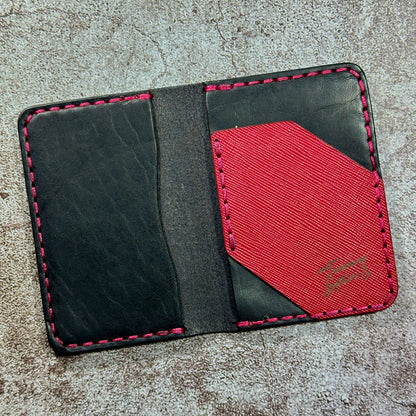 Minimalist Bifold Card Wallet | 4 Pocket | Saffiano | Red Black