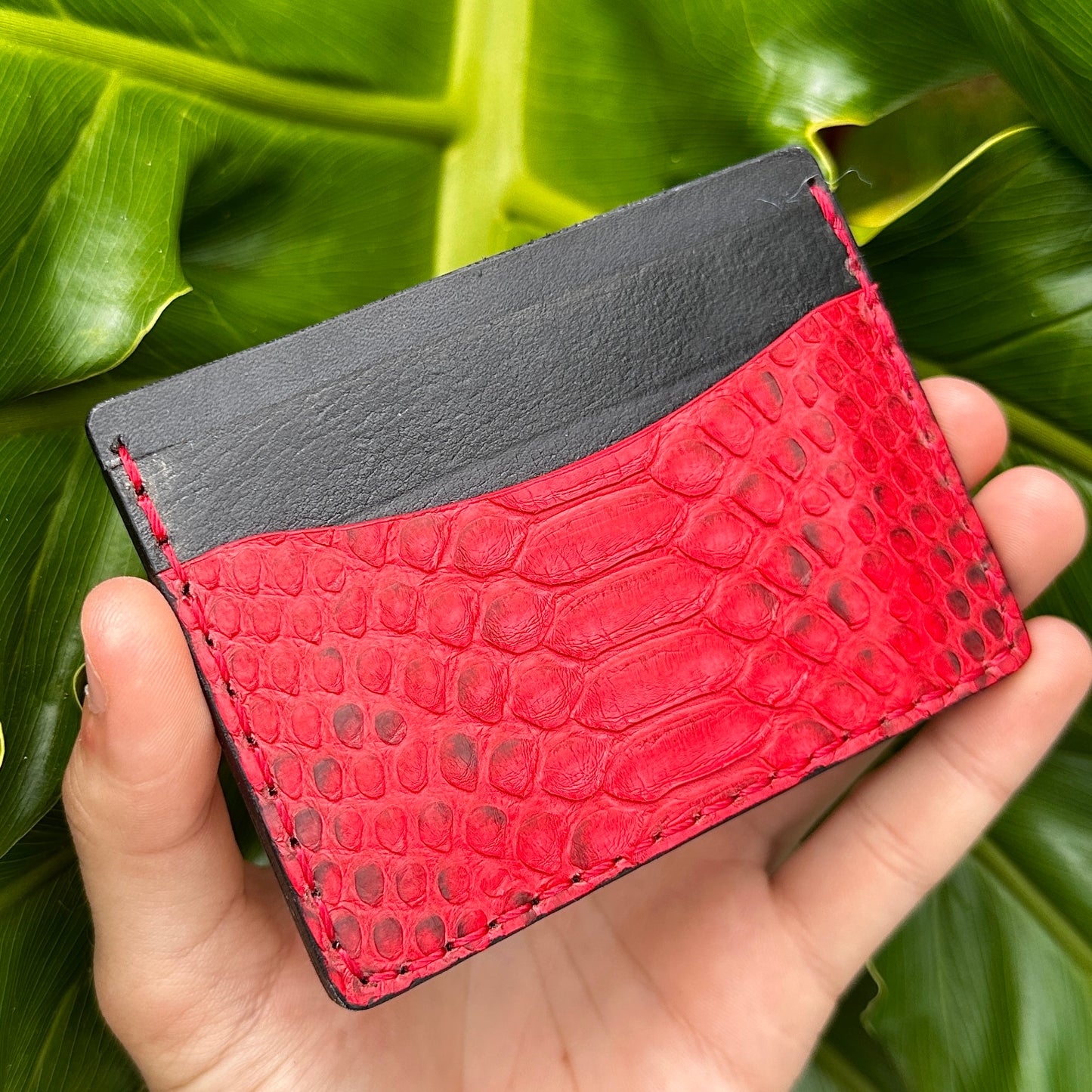 5 Pocket Wallet Python Snake Skin Wallet | RFID |Card & Cash Holder | Red